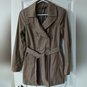 Suzy Shier Taupe Mid Double-Breasted Trench Coat ,XS Like New.